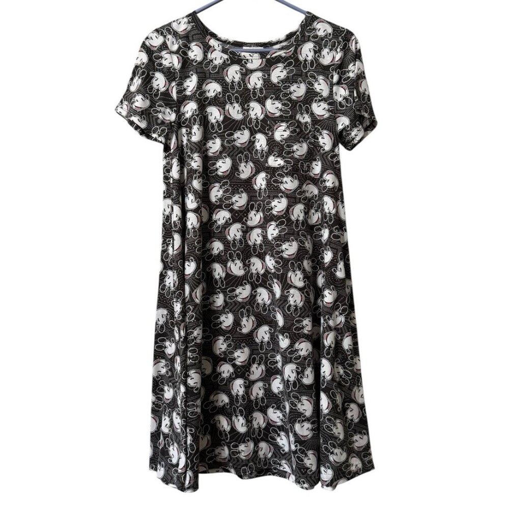 LuLaRoe Disney Mickey‎ Mouse Happy Face Grey Dress Carly Sz XS Hi-Low Swing Cute